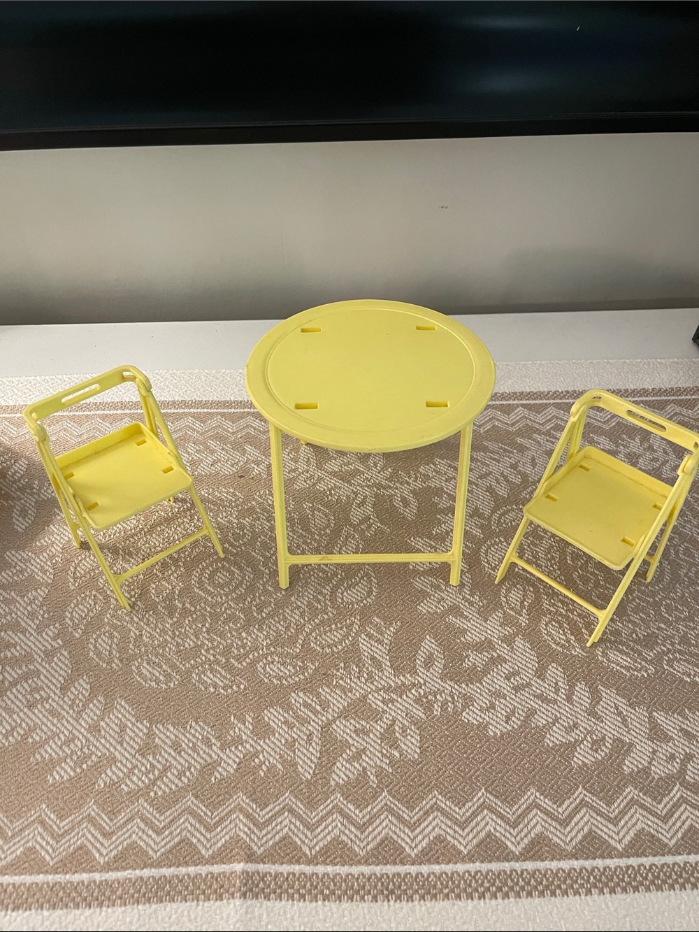 1980s Bright Yellow Barbie Folding Table and Chairs Set